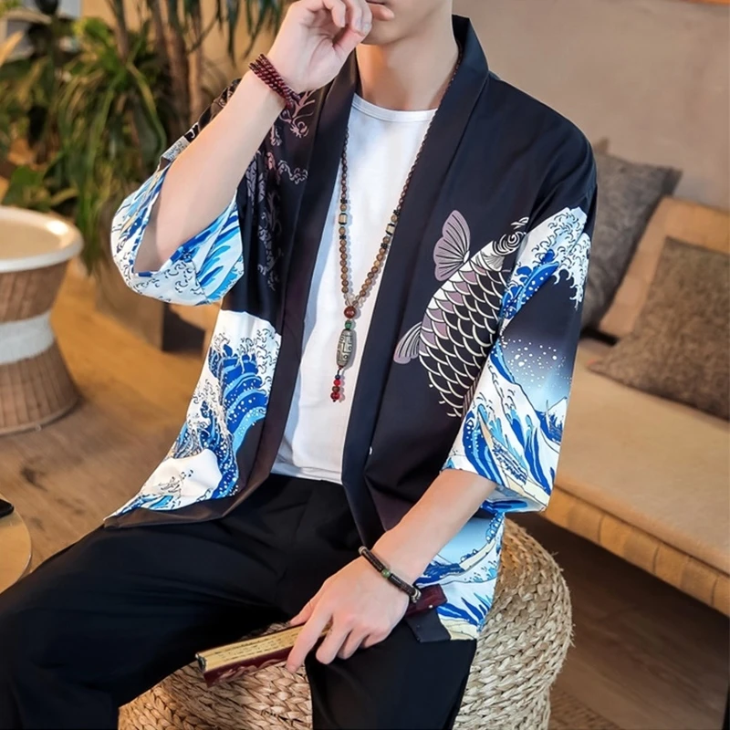 Японское кимоно кардиган для мужчин haori yukata мужской самурайский костюм одежда кимоно куртка мужская кимоно рубашка yukata haori FF001