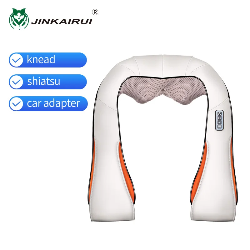 beige JinKaiRui U Shape Электрический Массажер Шиацу Шаль Ролик Тепловой Массаж Электрический Боли Шеи и Плеча Многофункциональный Массаж - Цвет: beige
