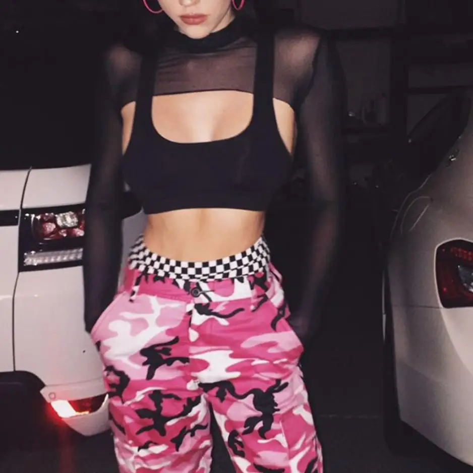 Сексуальные модные женские прозрачные сетчатые укороченные топы с вырезами