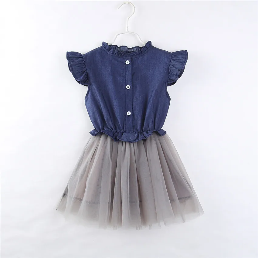 Children Dress 2019 New Autumn Fashion Style Baby Girls Party Princess Kids Jeans Tulle Mesh Layer | Детская одежда и обувь