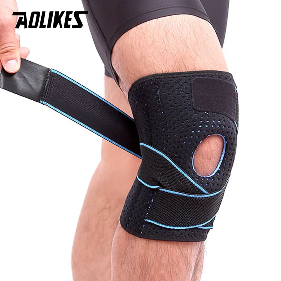 

1PCS AOLIKES Knee Support Coolfit Quick dry Silica gel 4 Springs Sports KneePad Brace Patella Knee Pads Hole Knee Protector