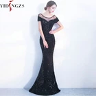 Женское вечернее платье YIDINGZS, с открытой спиной, черное, с блестками, вечерние коротким рукавом