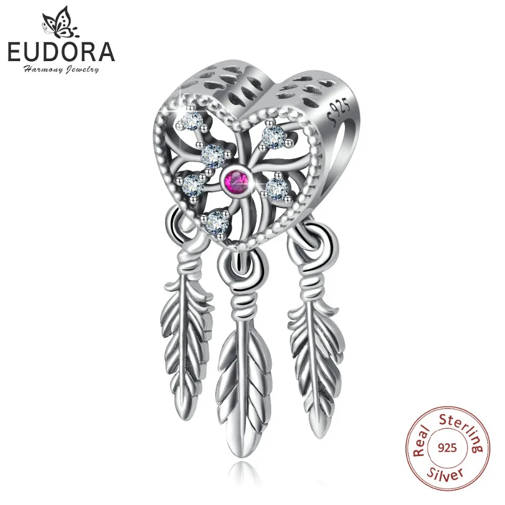 EUDORA подлинный 925 Стерлинговое Серебро красивый Ловец снов держатель сердца