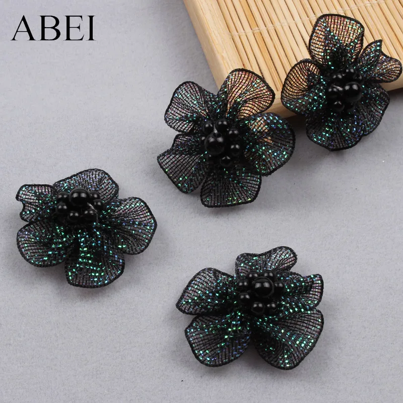 15pcs 3cm Black Mesh Bead Flower Head DIY Scrapbook Card Decoration Handmade Wedding party Dress Crafts | Дом и сад
