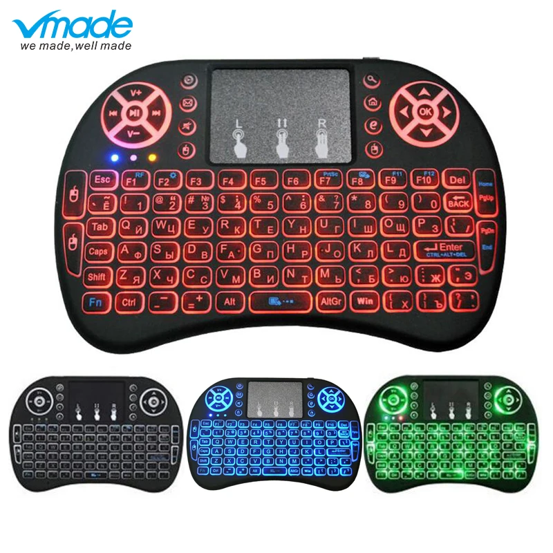 Горячая продажа i8 Клавиатура с подсветкой Английский Русский Испанский мини 2 4