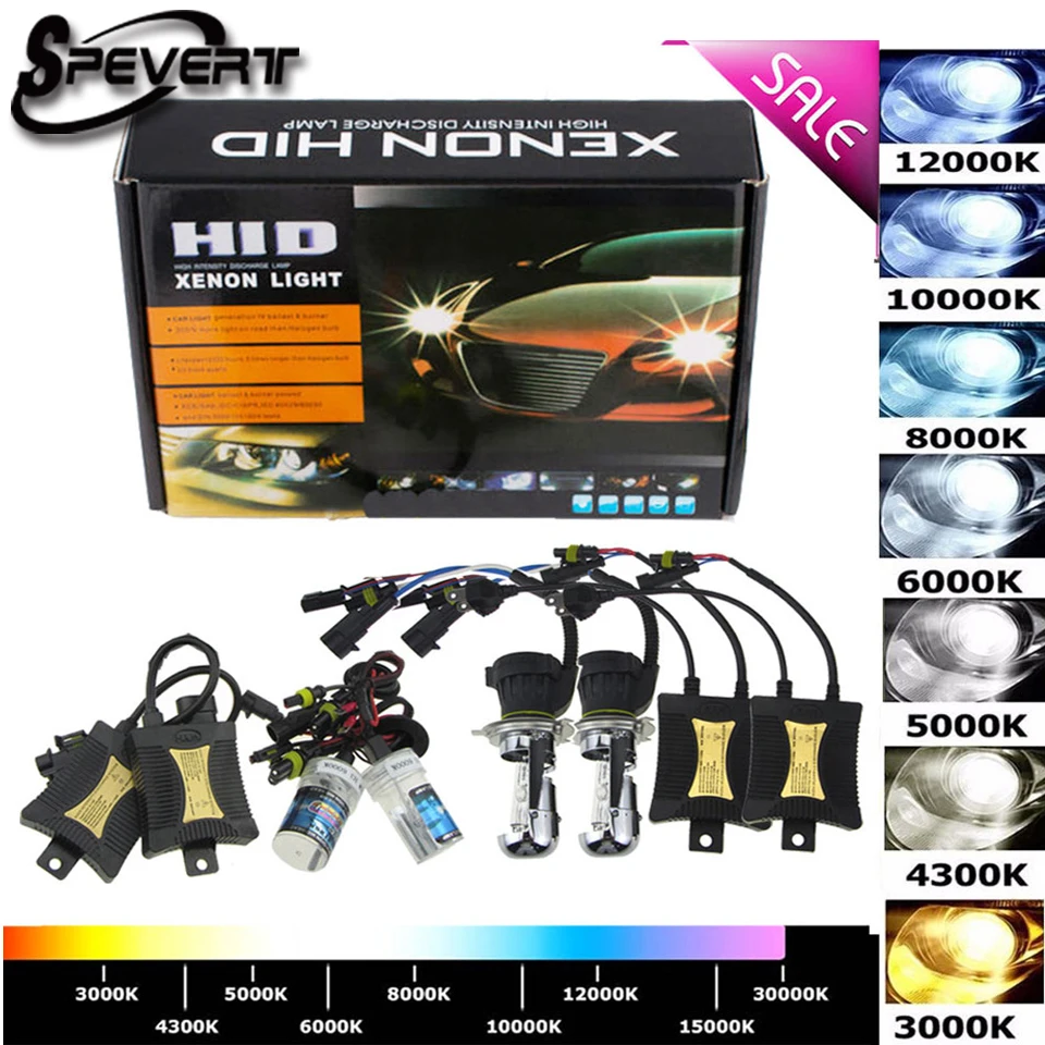 SPEVERT 55 Вт H4 высокий низкий пучок H1 H7 с переключением между дальним X ENON HID комплект лампы тонкий балласт 6000 K 8000 K 12 V Автомобильные светодиодные лампы фар