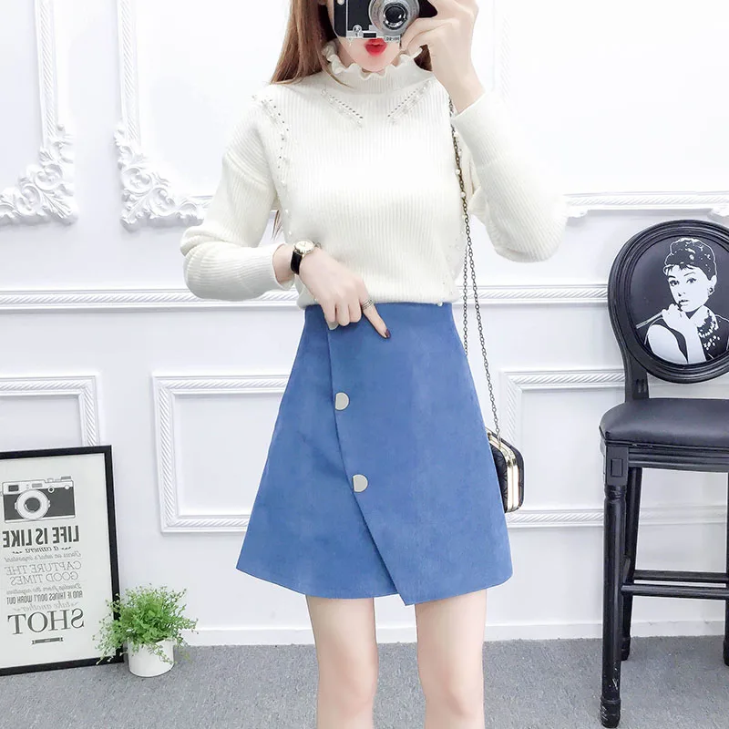 Осенне зимний наряд Женская Асимметричная юбка и пуловер свитер дизайнерский