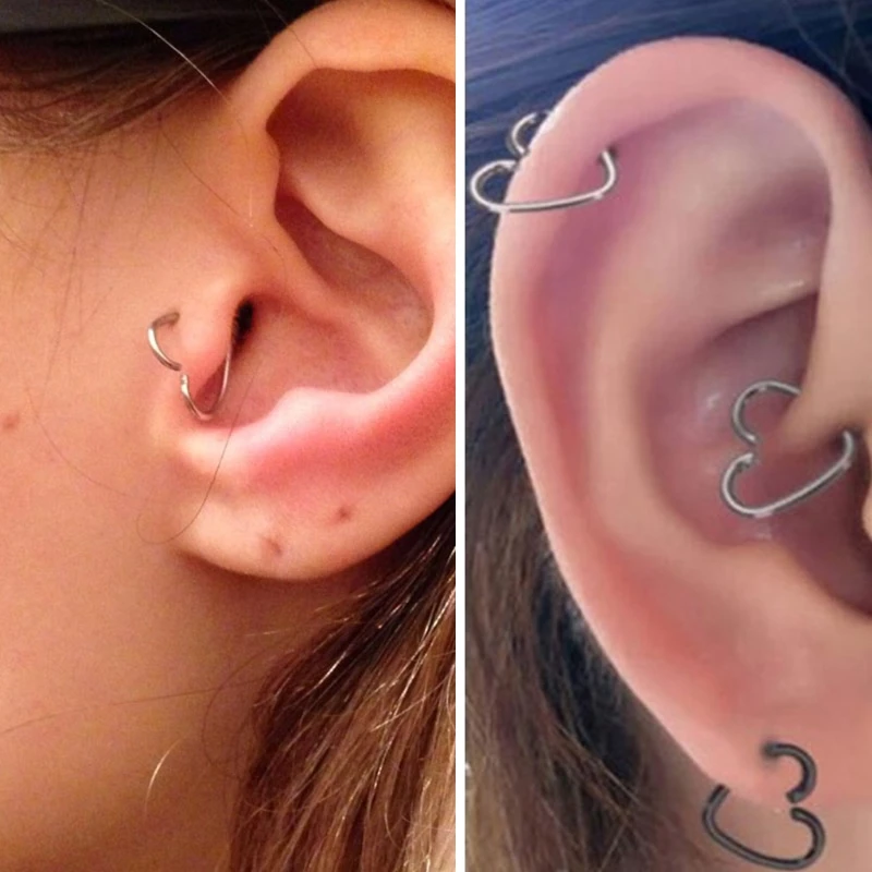 В форме сердца Поддельные Tragus Пирсинг кольцо спиральный для хряща Daith серьги