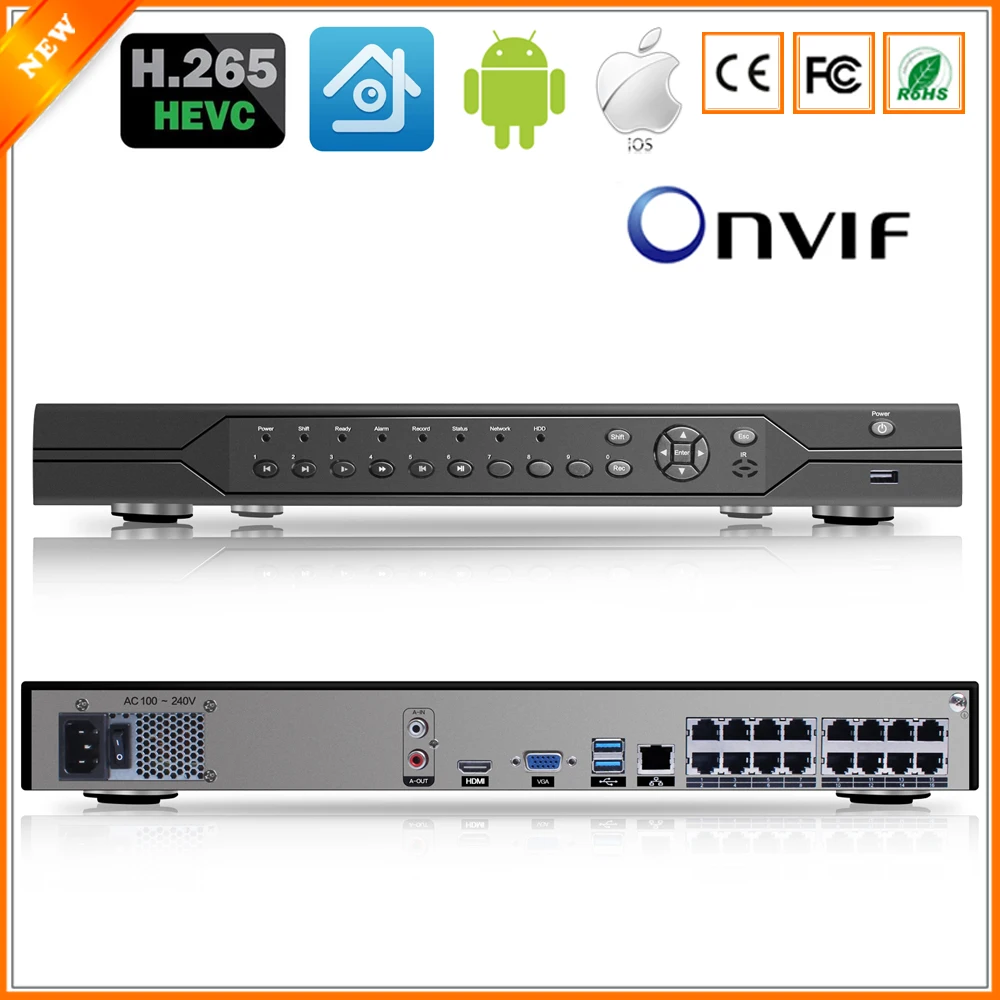 Сетевой видеорегистратор BESDER H.265 16 каналов 4 МП PoE NVR ONVIF P2P XMEye POE порт s два порта SATA