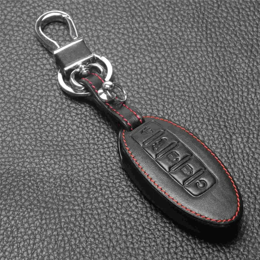 black Jingyuqin 5 кнопок дистанционного кожаный чехол для ключей автомобиля для Nissan Murano- Altima Maxima Infiniti EX FX G37 Q60 QX50 QX70 - Название цвета: black
