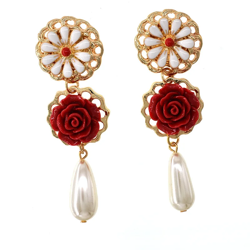 

New Fashion Fine Jewelry Best-Selling Europe America Daisy Flowers Crystal Droplet Tassel Drop Earrings For Women Gift