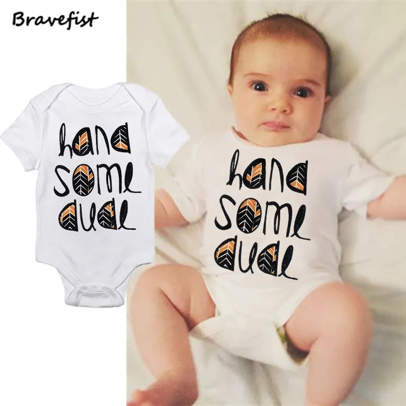Fashion 0-24Months Baby Bodysuits Hand Some Dude Letters Print Newborn Jumpsuits Summer Children Boys Girls Clothes Outfits 2018