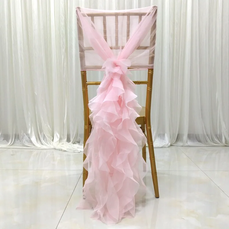 Pink Шифоновый капюшон с оборками, накидка на стул, пряжа молочного оттенка, декор для свадебного банкета, стула, свадьбы, особых мероприятий, 5 цветов - Цвет: Pink