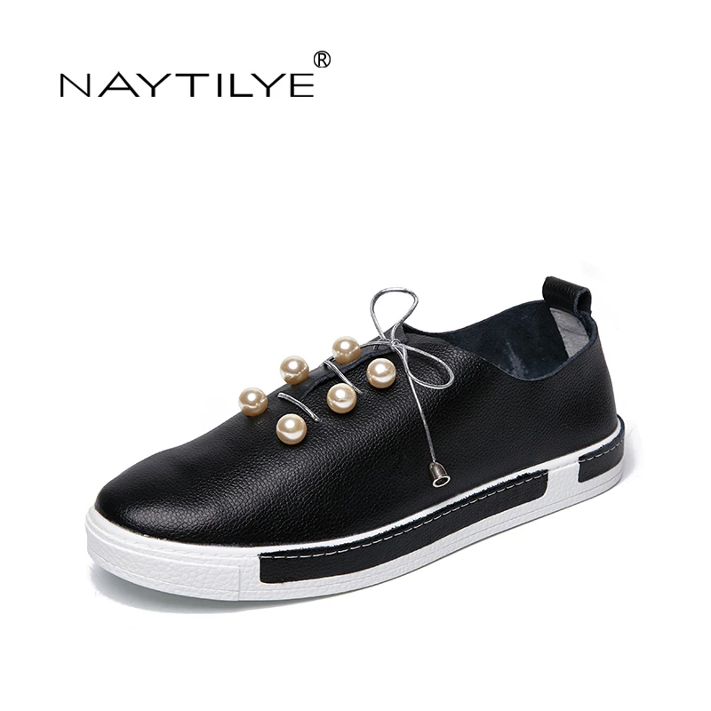 NAYTILYE 2018 New Women's Flats Comfortable Leather Color black Light pink white size 35-43 | Обувь