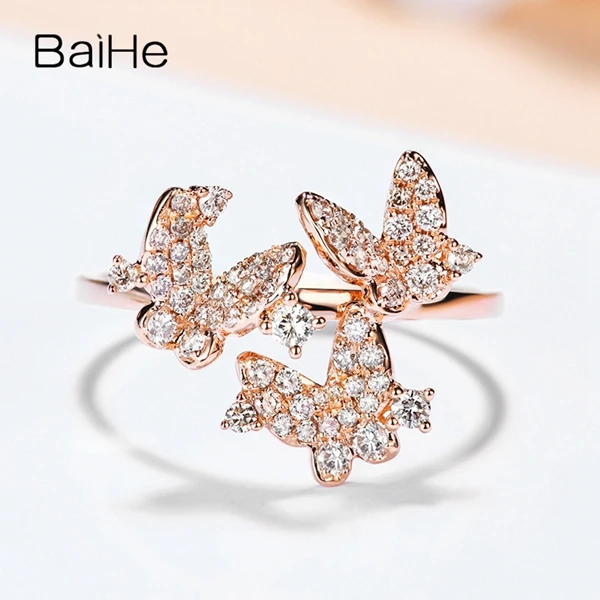 BAIHE Solid 14 K розовое золото всего 0.39ct сертифицированные H/SI натуральные Алмазы обручальные женские модные ювелирные изделия Подарочное кольцо