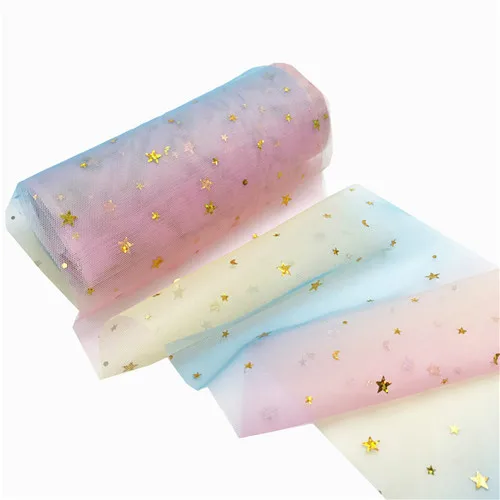 Gold star Тюль в рулоне, 10 ярдов, органза, сделай сам, юбка-пачка, ткань, чистый марлевый элемент для свадьбы, дня рождения, Декор, сделай сам, аксессуары для волос, крафт - Цвет: Gold star
