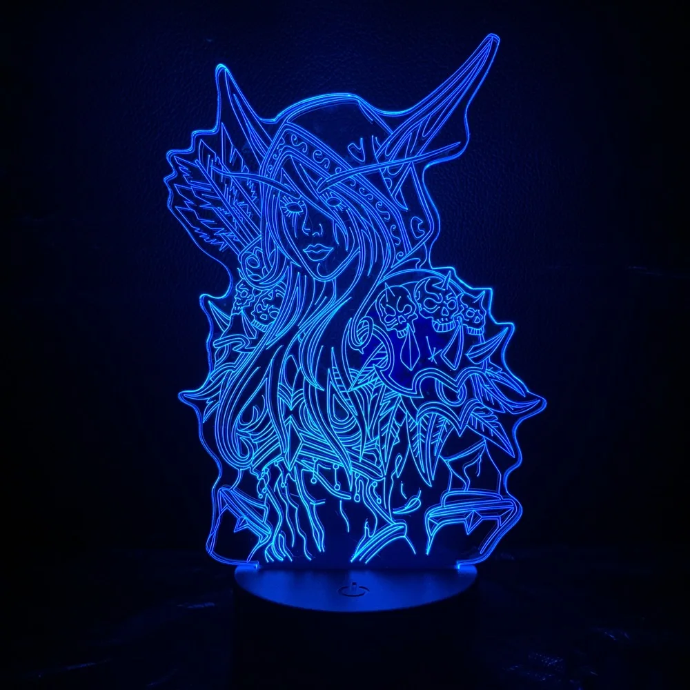 Sylvanas Windrunner Светодиодный ночник, игра World of Warcraft Lich King Arthas Menethil, ночник, декор для спальни, подарок для детей, Warcraft 3, WOW, 3d лампа - Испускаемый цвет: Sylvanas Windrunner