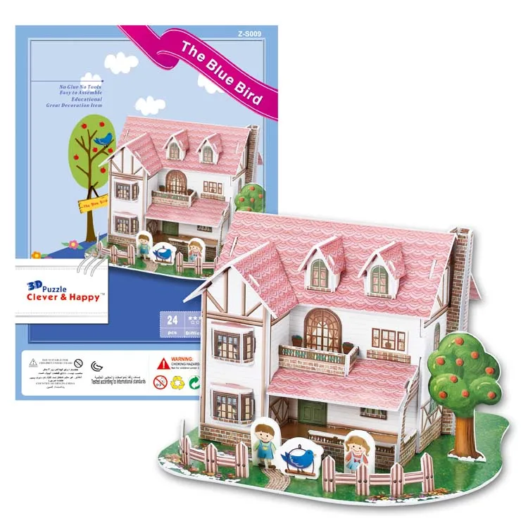

Candice guo 3D puzzle DIY toy paper building assemble hand work game story the blue bird Villa house love home birthday gift 1pc