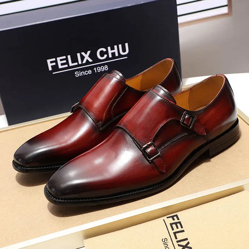 

Classic Genuine Leather Men's Double Monk Strap Dress Shoes Men Black Burgundy Party Wedding Shoe Formal Business Office Shoes