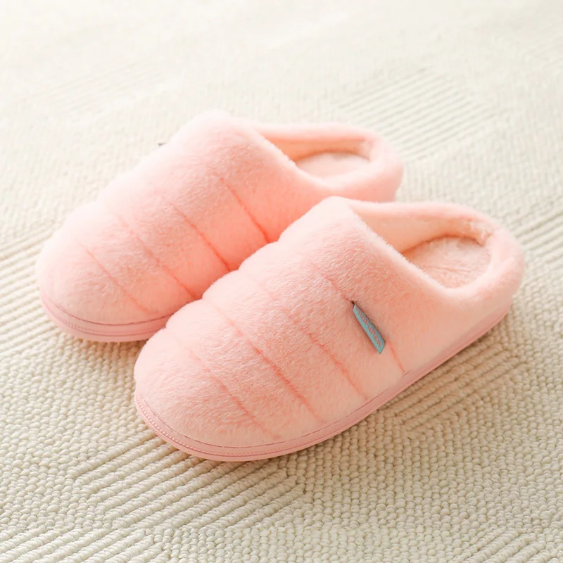 light Pink slipper Женские домашние тапочки; теплая плюшевая мягкая зимняя обувь; женские и мужские домашние тапочки; Нескользящие тапочки размера плюс для влюбленных - Цвет: light Pink slipper