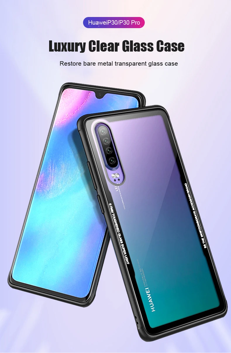 Для huawei p30 P30 Pro, стеклянный чехол, роскошный, глянцевый, закаленное стекло, силиконовая рамка, Жесткий Чехол для huawei p30 pro