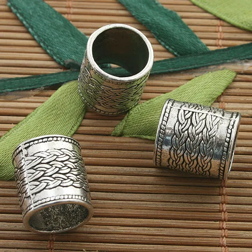 

15pcs dark silver tone braided pattern beads with big hole h3279