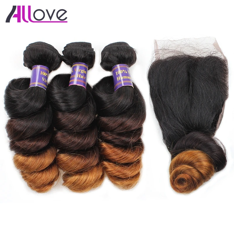 Волнистые пучки волос Allove 3 пучка индийских Remy с закрытыми волосами|bundles with