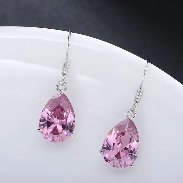 Pink Модные Винтажные длинные серьги в виде капель с красным кристаллом, висячие серьги в виде цветка, женские вечерние Висячие серьги на свадьбу - Окраска металла: Pink