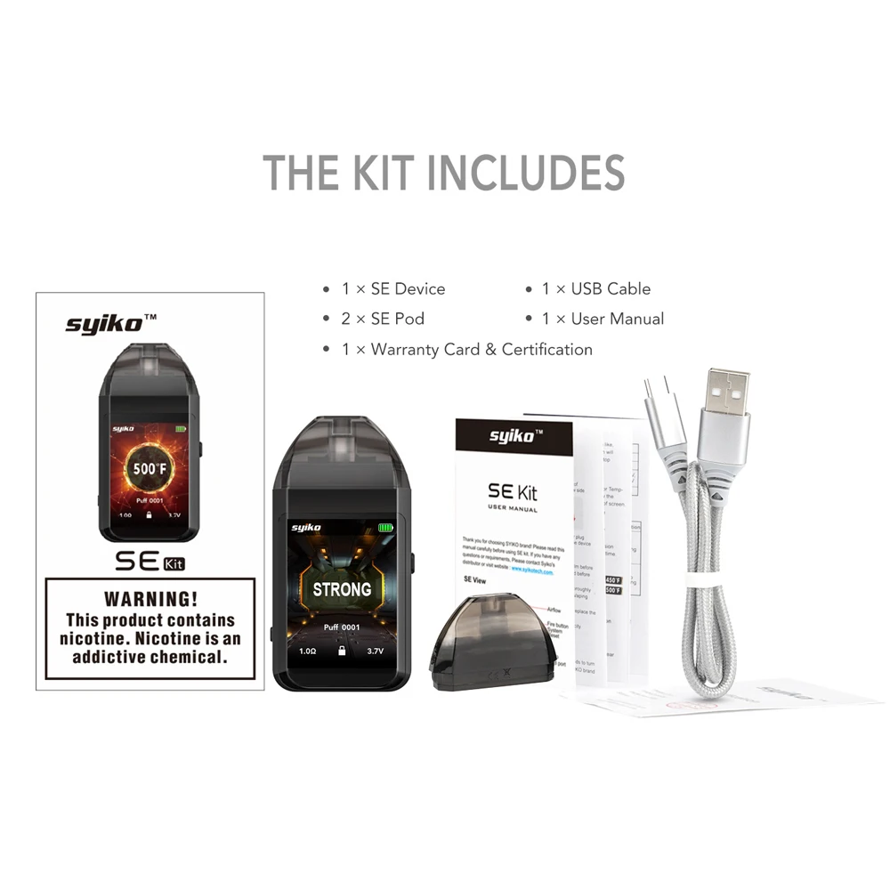 Оригинал Syiko SE Touch Pod Vape комплект 650 мАч батарея с 2 мл картридж контроль