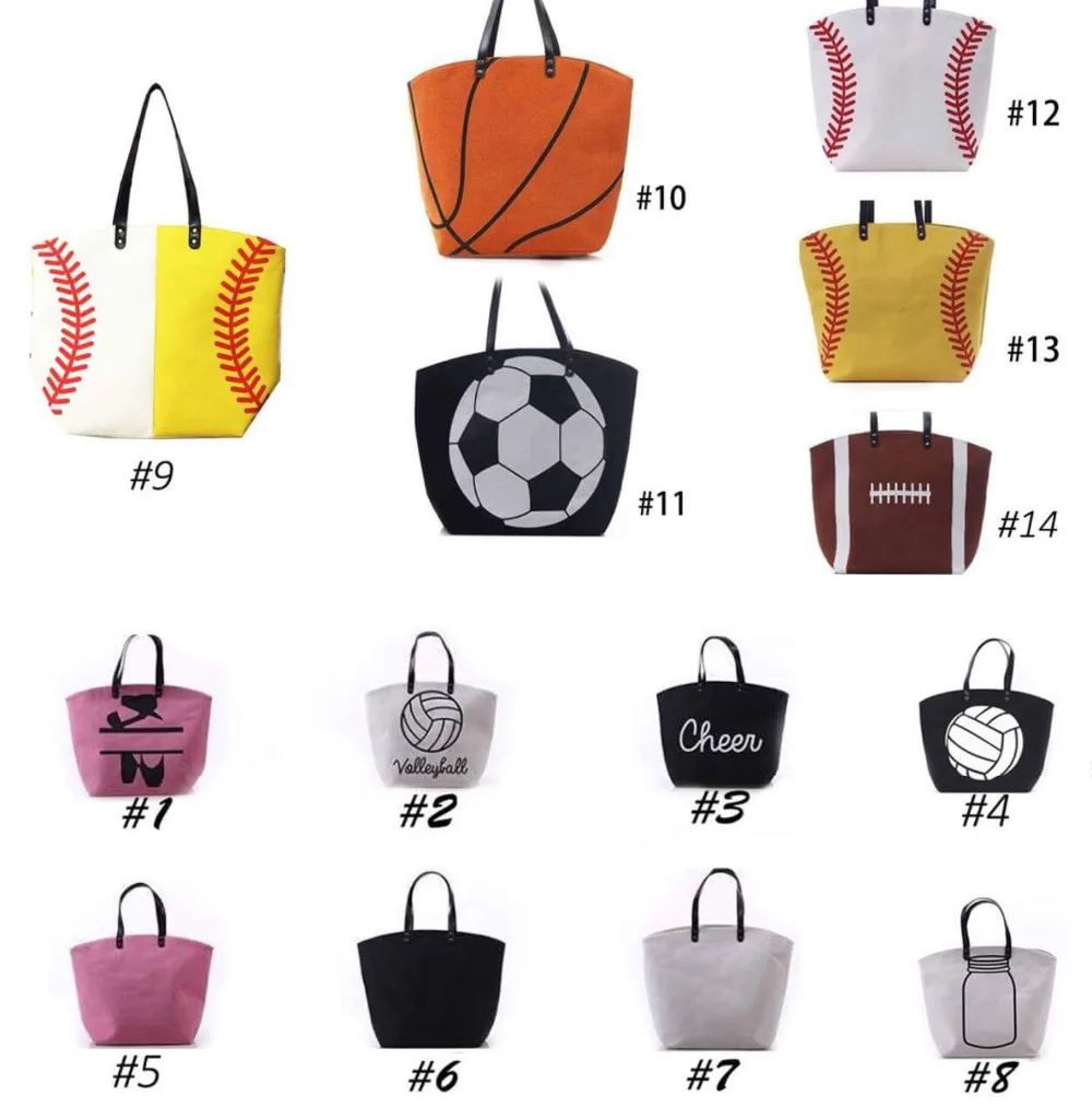 

100pcs Wholesale Blanks Cotton Canvas Softball Football Joint Patchwork Tote Bag Sports Bag Christmas New Year Gifts