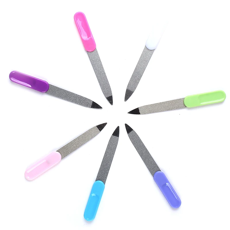 2 шт./лот двухсторонняя пластиковая ручка из нержавеющей стали пилочки для ногтей