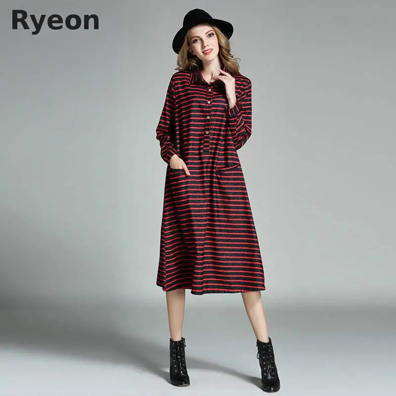 Ryeon 2017 Весной Новый Полосой Беременных Платья Повседневная A-Line Полосатый