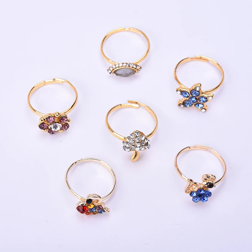 Оптовая продажа разноцветные Регулируемые кольца с мультяшными кристаллами для