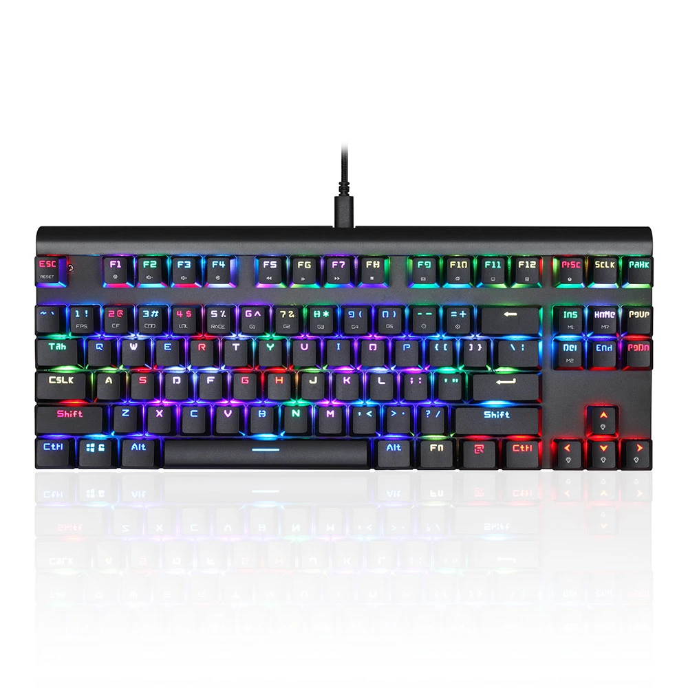 BK Motospeed CK101 Проводная Механическая игровая клавиатура RGB светильник эргономичный 87 Ключи против привидения синий/красный переключатель профессиональная клавиатура - Цвет: BK