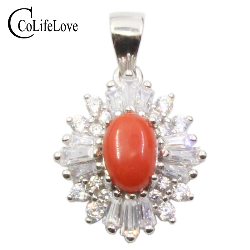 

CoLife Jewelry Dazzling Coral Pendant for Party 0.4ct Natural Precious Coral Silver Pendant Solid 925 Silver Red Coral Jewelry