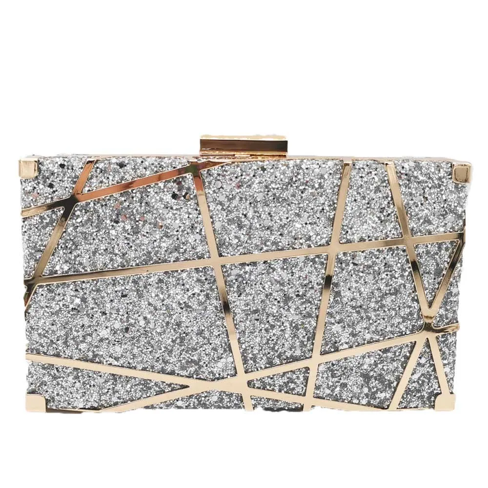 Silver Evening Bag Boutique De FGG женские блестящие вечерние сумки, металлические клатчи на цепочке, сумка через плечо, женские вечерние клатчи - Цвет: Silver Evening Bag