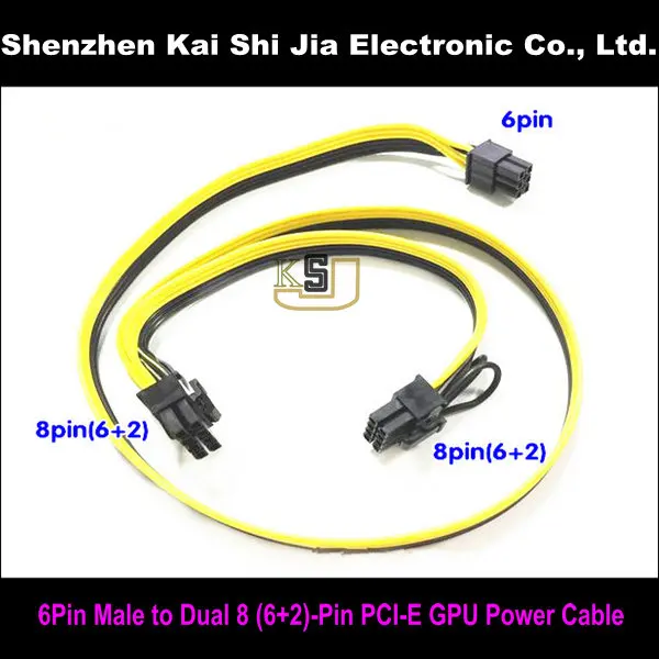 60 + 20 см видеокарта 6 Pin Male to Dual 8 (6 2)-Pin GPU Кабель питания для майнинга | Компьютеры и