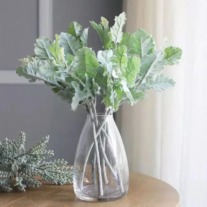 33 см Искусственный Зеленый лист растения шелк senecio cineraria декор стола в комнате пыльный Миллер грейден отель поддельные цветы A8337