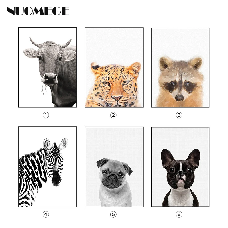 

Cute Animal Posters Dog Wall Art Tiger Picture Bull Canvas Painting Fox Zebra Children's Room Modern Nursery Art Decorations