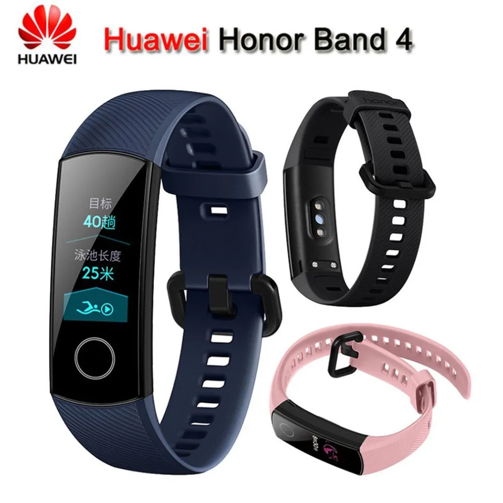 Смарт-браслет huawei Honor Band 4 Amoled, цветной, 0,95 дюйма, сенсорный экран, фитнес-трекер, умный Браслет для плавания, поза, частота сердечных сокращений
