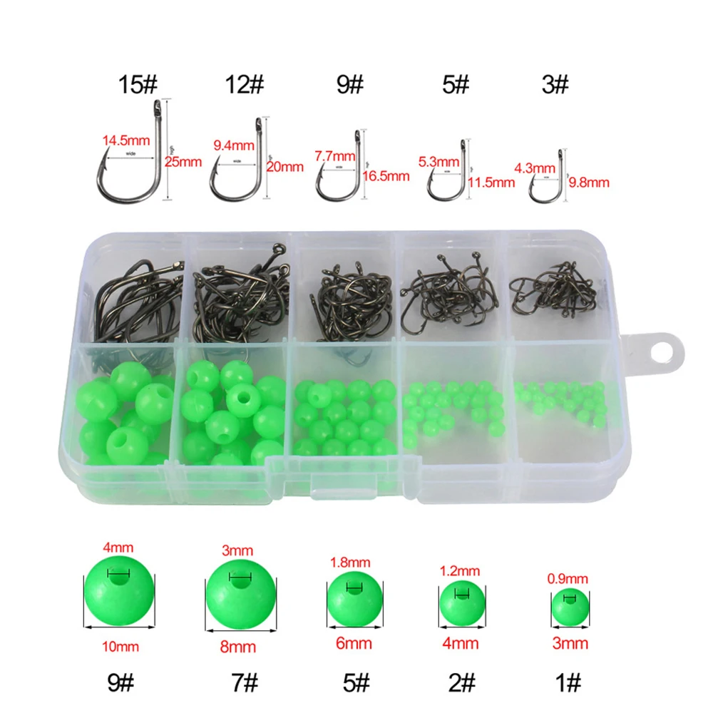 180pcs/box Luminous Lulu Jig Head Beads Fly Carp Fishing Hooks Kit Set Fishinghooks with Box Accessories Tools X24 | Спорт и