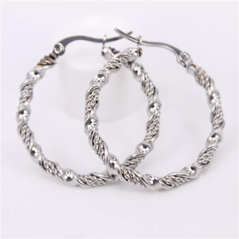silver color 50mm 30 мм 40 мм 50 мм наружный диаметр 3 мм витые серьги-кольца Европейская и американская мода женские классические ювелирные изделия LH264 - Окраска металла: silver color 50mm