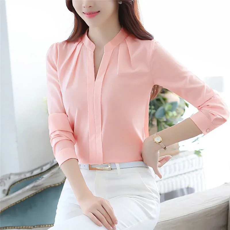 Женская шифоновая блузка с длинным рукавом и V образным вырезом|Блузки| |