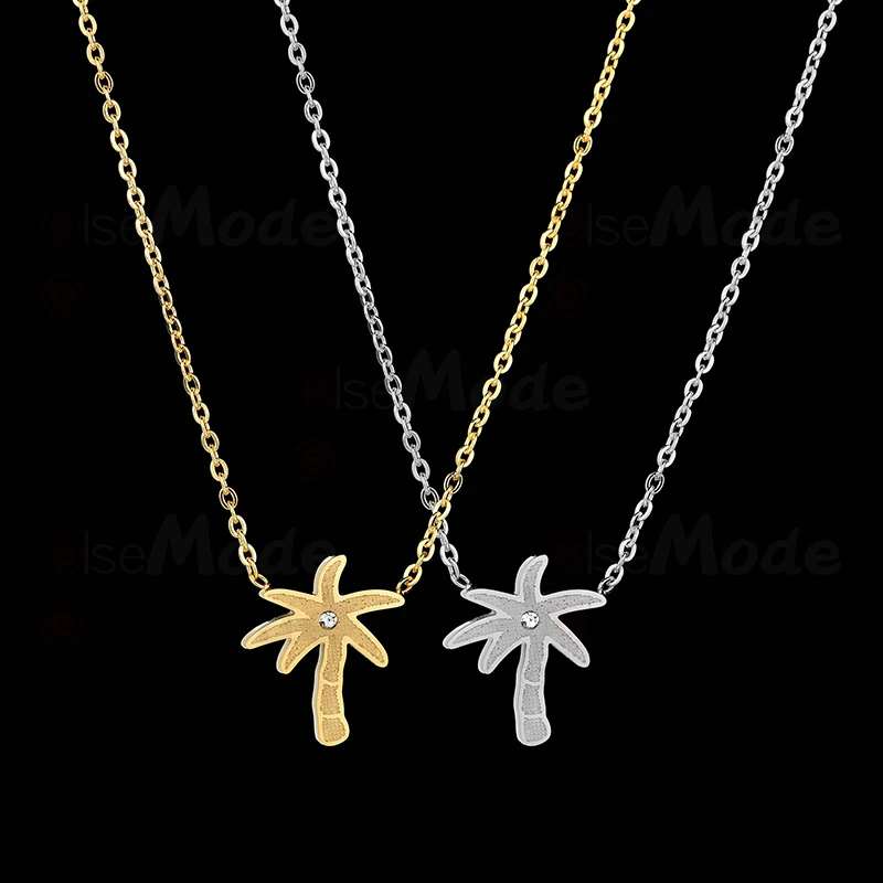 ELSEMODE кубического циркония кокосовое дерево подвески ожерелья из нержавеющей