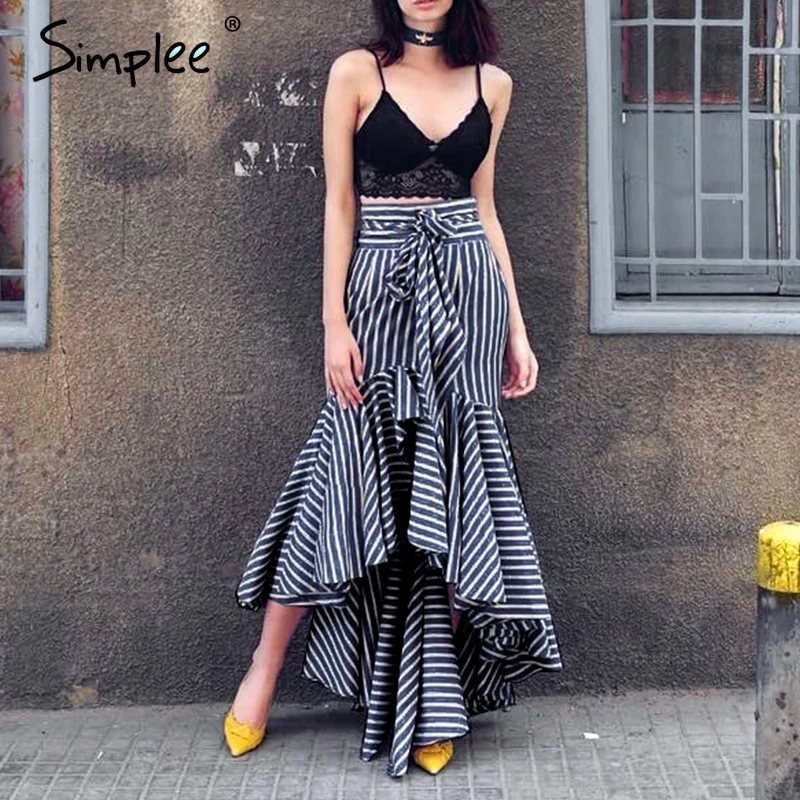 Simplee элегантные на шнуровке полоса труба юбка Русалка Высокая талия женщины