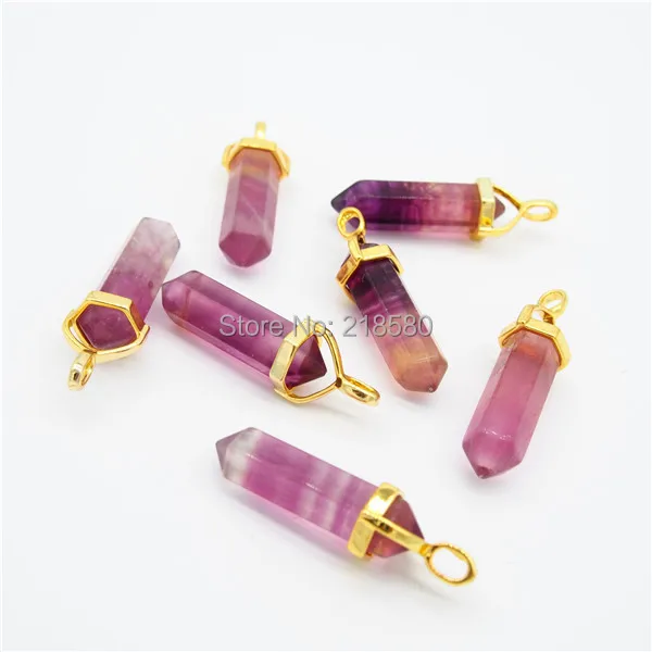 

P15042311 Purple Fluorite Double Terminated Pendant Gold Electroplated Bail Pencil Point Pendant Silver or Gold Bail