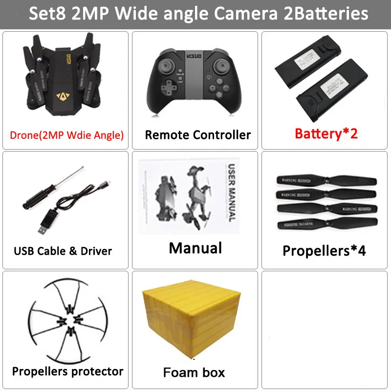 2MP 2 Battery VISUO XS809HW Wi-Fi FPV с широкоугольной hd-камерой, режим высокой фиксации, Складная рукоятка, Радиоуправляемый квадрокоптер RTF, Радиоуправляемый вертолет, игрушки - Цвет: 2MP 2 Battery