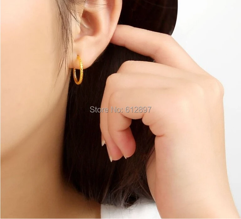 Однотонные серьги кольца из желтого золота 24k/круглые на удачу/1 99 г|circle hoop earrings|gold