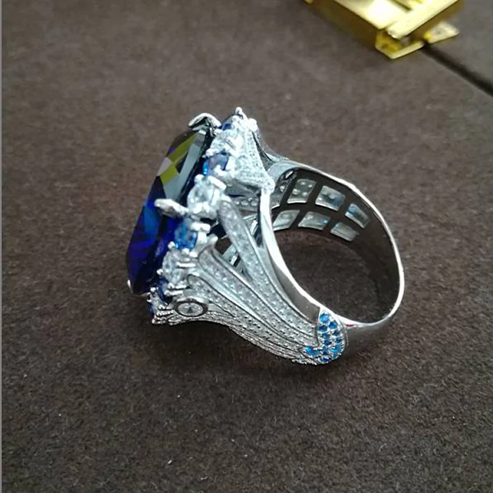 Qi Xuan_Fashion Jewelry_Blue Stone простые элегантные женские кольца_ S925 Твердые серебряные модные кольца_ производитель прямые продажи