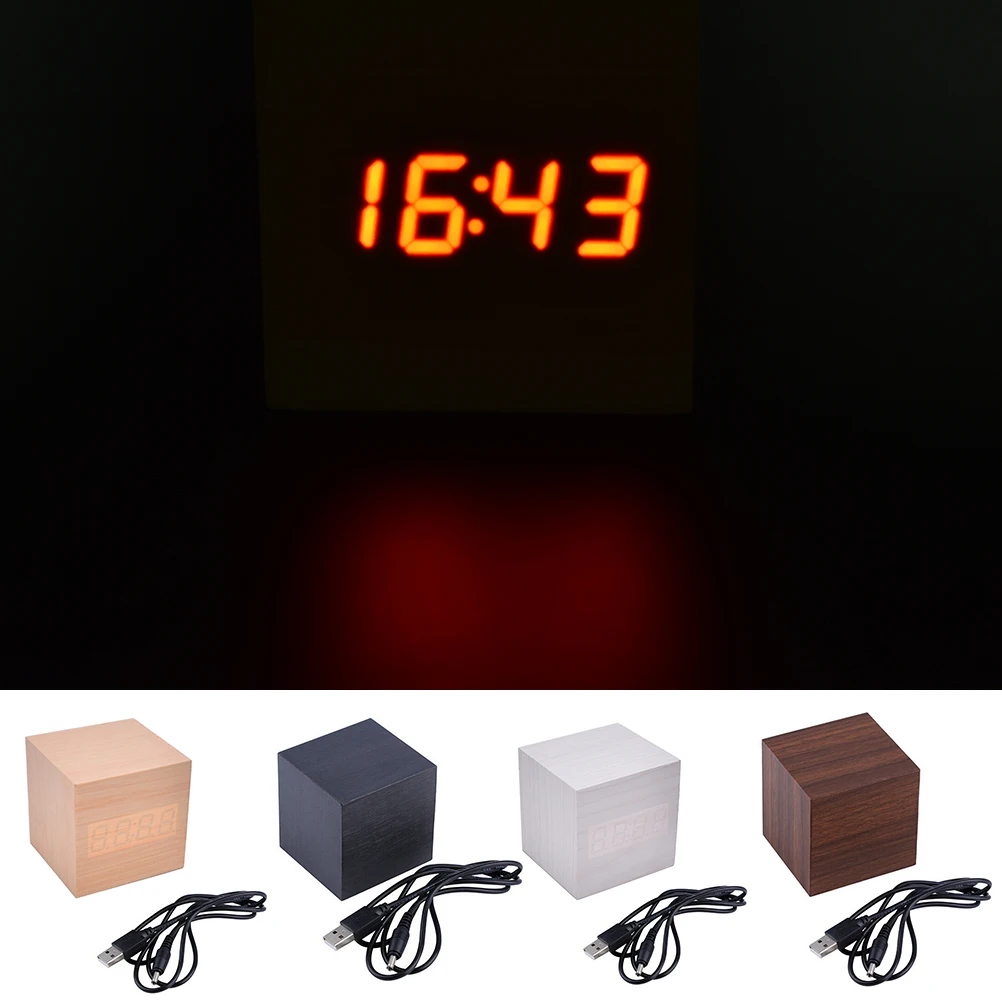 Деревянные часы Cube с голосовым управлением светодиодный цифровой будильник